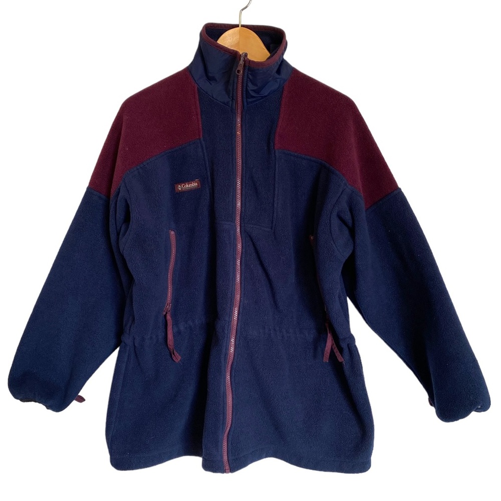 Vintage Columbia Fleece Jacket Full Zip Drawstring Waist Navy/Maroon Womens L